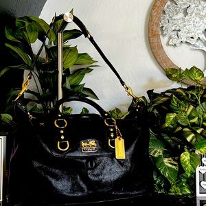 Coach Madison Pearlized Black Sabrina Leather Satchel